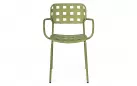 Oliwkowe krzesło ogrodowe metalowe z podłokietnikami sztaplowane CLOVER Bizzotto