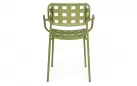 Oliwkowe krzesło ogrodowe metalowe z podłokietnikami sztaplowane CLOVER Bizzotto