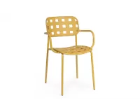 Żółte krzesło ogrodowe metalowe z podłokietnikami sztaplowane CLOVER Bizzotto