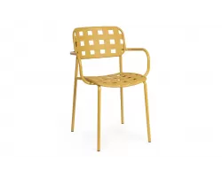 Żółte krzesło ogrodowe metalowe z podłokietnikami sztaplowane CLOVER Bizzotto