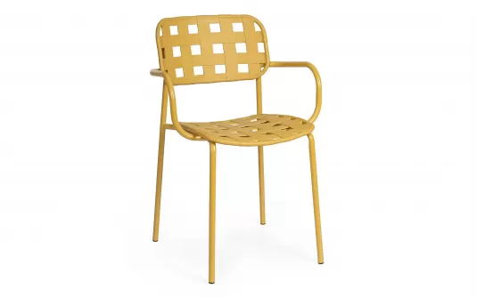 Żółte krzesło ogrodowe metalowe z podłokietnikami sztaplowane CLOVER Bizzotto Żółte krzesło ogrodowe metalowe z podłokietnikami sztaplowane CLOVER Bizzotto