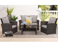 Brązowe meble ogrodowe wypoczynkowe z technorattanu SAN JOSE 