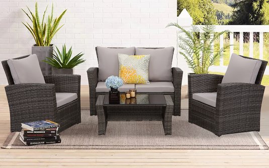 Brązowe meble ogrodowe wypoczynkowe z technorattanu SAN JOSE