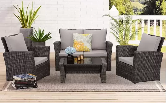 Brązowe meble ogrodowe wypoczynkowe z technorattanu SAN JOSE 