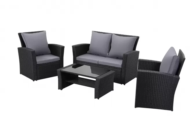 Czarne meble ogrodowe wypoczynkowe z technorattanu SAN JOSE 