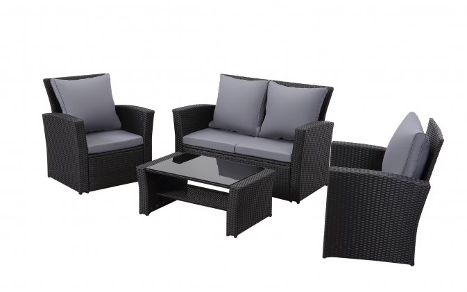 Czarne meble ogrodowe wypoczynkowe z technorattanu SAN JOSE