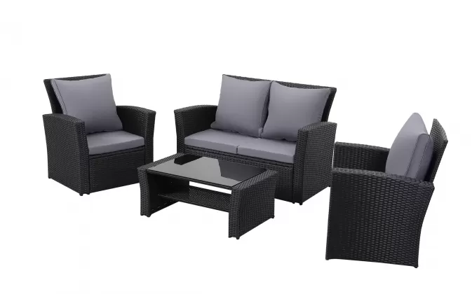 Czarne meble ogrodowe wypoczynkowe z technorattanu SAN JOSE 
