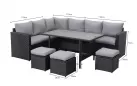 Czarme narożne meble ogrodowe z technorattanu PALMARES ze stołem i pufami