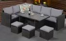 Czarme narożne meble ogrodowe z technorattanu PALMARES ze stołem i pufami