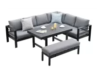 Aluminiowy komplet narożny na taras z wyższym stołem RAFAEL czarny