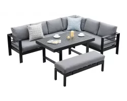 Aluminiowy komplet narożny na taras z wyższym stołem RAFAEL czarny