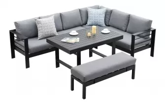 Aluminiowy komplet narożny na taras z wyższym stołem RAFAEL czarny