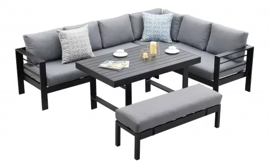 Aluminiowy komplet narożny na taras z wyższym stołem RAFAEL czarny