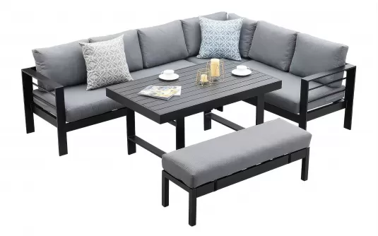 Aluminiowy komplet narożny na taras z wyższym stołem RAFAEL czarny