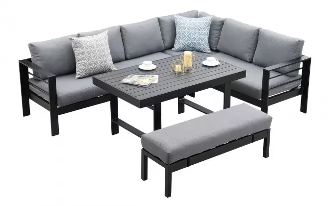 Aluminiowy komplet narożny na taras z wyższym stołem RAFAEL czarny