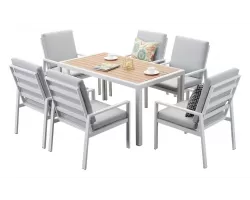 Biały komplet stołowy na taras dla 6 osób aluminiowy LORENZO 