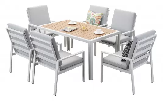 Biały komplet stołowy na taras dla 6 osób aluminiowy LORENZO 