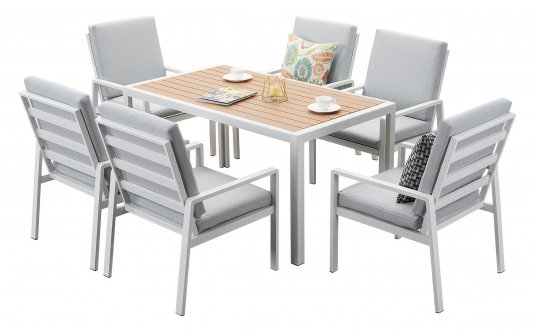 Biały komplet stołowy na taras dla 6 osób aluminiowy LORENZO
