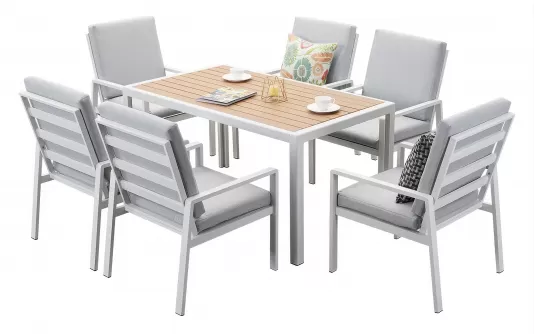 Biały komplet stołowy na taras dla 6 osób aluminiowy LORENZO 