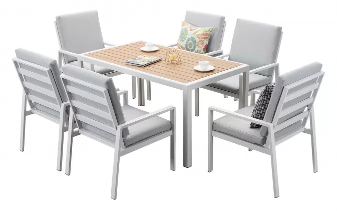 Biały komplet stołowy na taras dla 6 osób aluminiowy LORENZO 