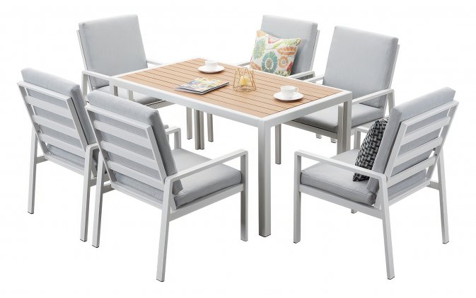 Biały komplet stołowy na taras dla 6 osób aluminiowy LORENZO