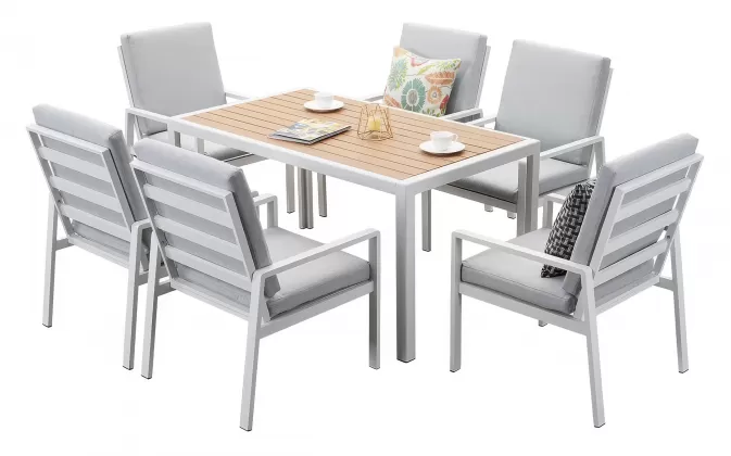 Biały komplet stołowy na taras dla 6 osób aluminiowy LORENZO 