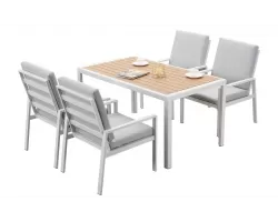 Biały komplet stołowy na taras dla 4 osób aluminiowy LORENZO 