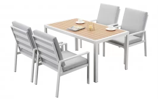 Biały komplet stołowy na taras dla 4 osób aluminiowy LORENZO 