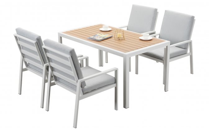 Biały komplet stołowy na taras dla 4 osób aluminiowy LORENZO