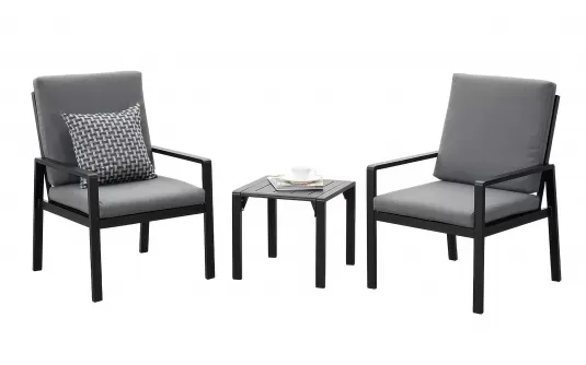 Czarny komplet kawowy na balkon dla 2 osób aluminiowy ELENA