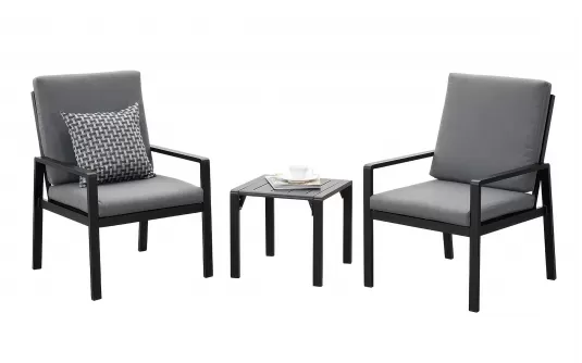 Czarny komplet kawowy na balkon dla 2 osób aluminiowy ELENA