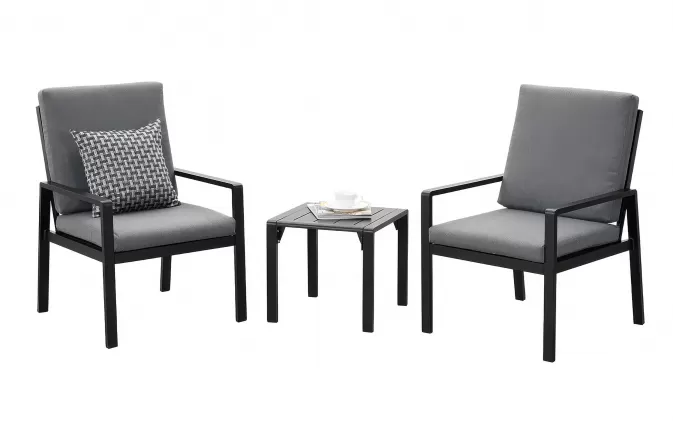 Czarny komplet kawowy na balkon dla 2 osób aluminiowy ELENA