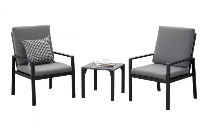 Czarny komplet kawowy na balkon dla 2 osób aluminiowy ELENA