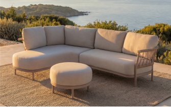 Modułowy narożnik z szezlongiem organicznych kształtach aluminiowy beżowy fresca