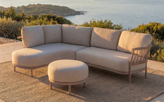 Modułowy narożnik z szezlongiem organicznych kształtach aluminiowy beżowy fresca