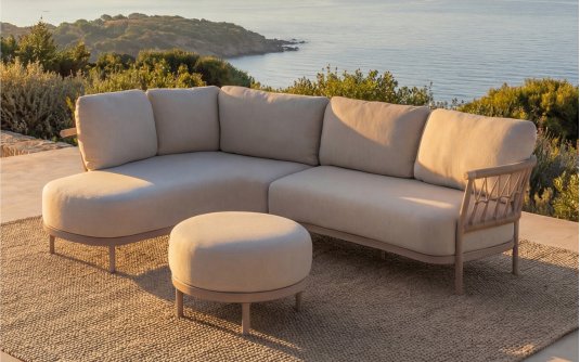 Modułowy narożnik z szezlongiem organicznych kształtach aluminiowy beżowy fresca Modułowy narożnik z szezlongiem organicznych kształtach aluminiowy beżowy fresca