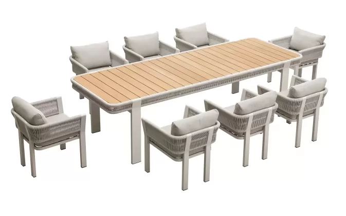 Zestaw stołowy nowoczesny na taras beżowy dla 8 osób BORROMEO higold