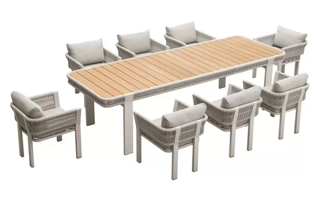 Zestaw stołowy nowoczesny na taras beżowy dla 8 osób BORROMEO higold