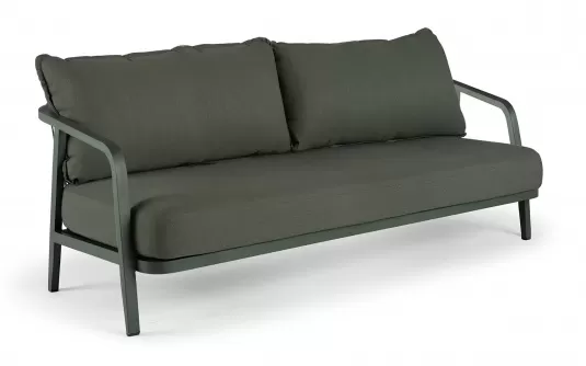 Sofa ogrodowa aluminowa oliwkowa 3-osobowa PEP plecionka lina polipropylenowa