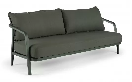 Sofa ogrodowa aluminowa oliwkowa 3-osobowa PEP plecionka lina polipropylenowa