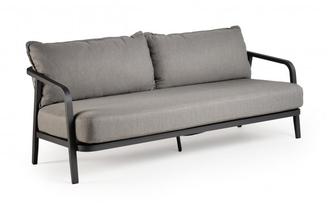 Sofa ogrodowa aluminowa antracytowa 3-osobowa PEP plecionka lina polipropylenowa