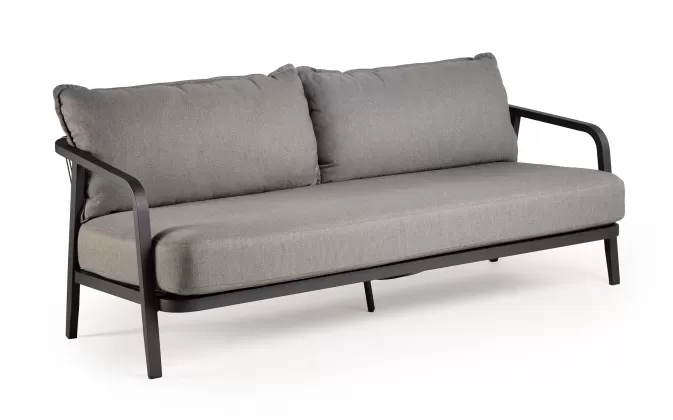 Sofa ogrodowa aluminowa antracytowa 3-osobowa PEP plecionka lina polipropylenowa