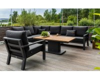 Narożnik ogrodowy aluminiowy grafitowy TIMBER ze stolikiem z blatem teak