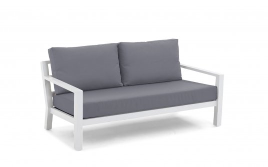Sofa wypoczynkowa 2,5-osobowa na taras aluminiowa białaTIMBER grube poduszki szare