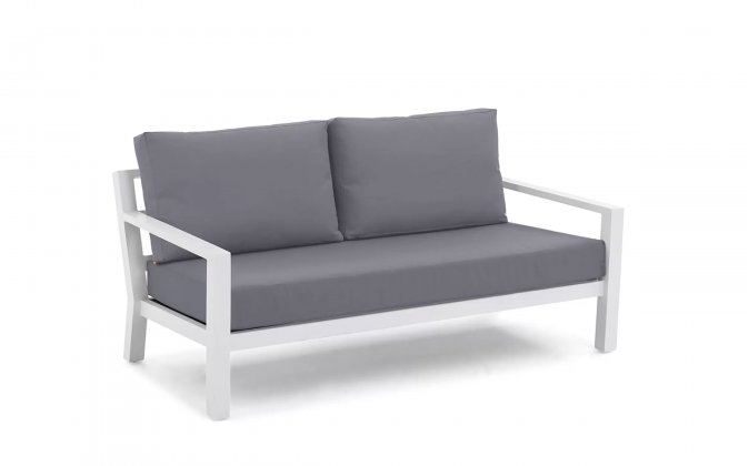 Sofa wypoczynkowa 2,5-osobowa na taras aluminiowa białaTIMBER grube poduszki szare