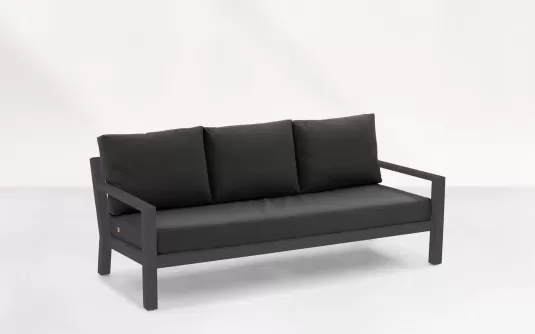 Sofa wypoczynkowa 3-osobowa na taras aluminiowa grafitowa TIMBER grube poduszki szare