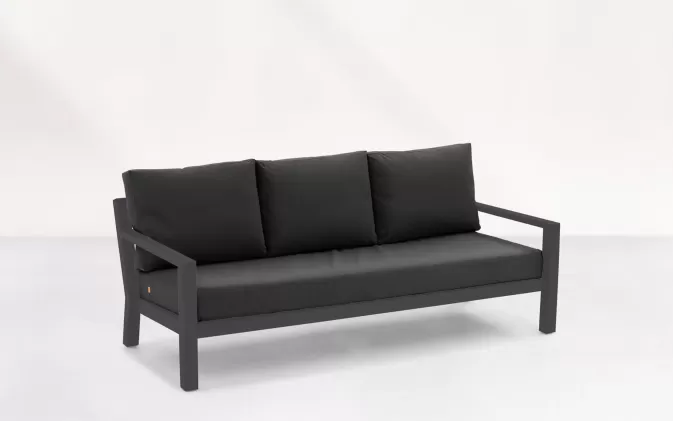 Sofa wypoczynkowa 3-osobowa na taras aluminiowa grafitowa TIMBER grube poduszki szare