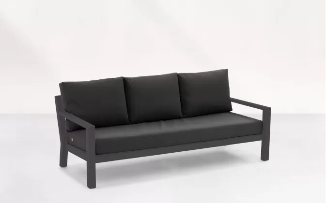 Sofa wypoczynkowa 3-osobowa na taras aluminiowa grafitowa TIMBER grube poduszki szare