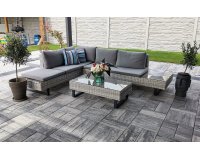 Szary narożnik na taras z technorattanu z funkcją lezaka PUNTO 