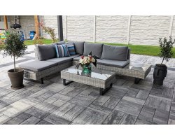 Szary narożnik na taras z technorattanu z funkcją lezaka PUNTO 